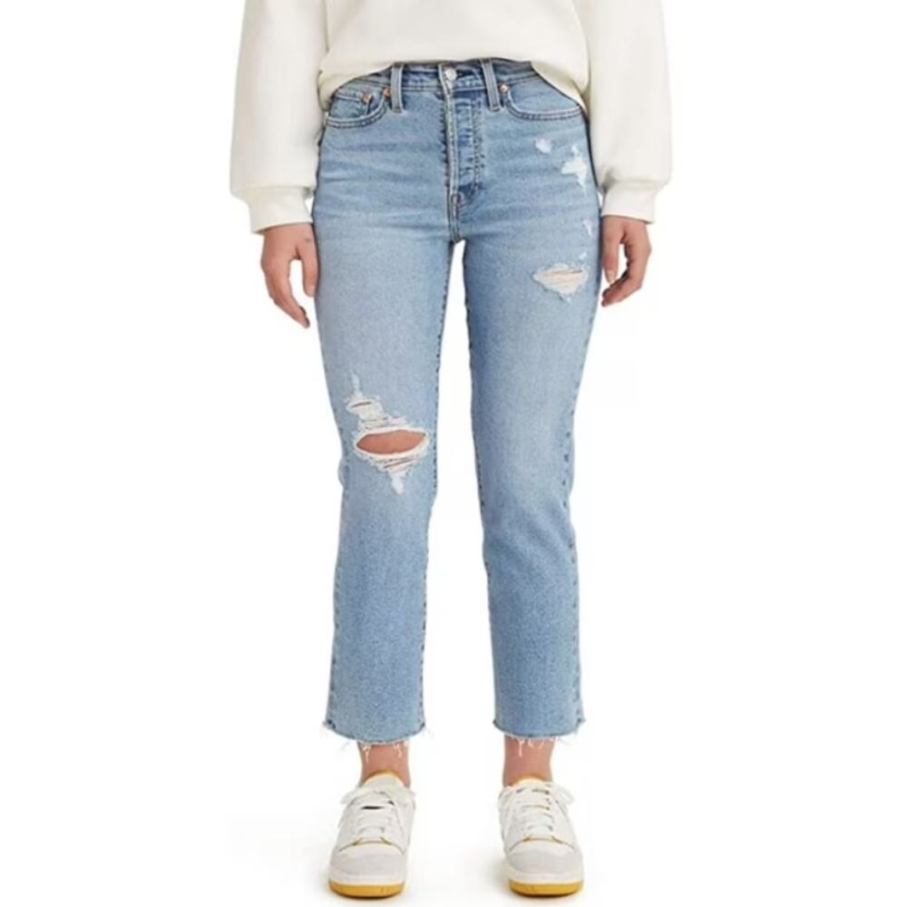 Levi's Wedgie Straight Button Fly Distressed Jeans Normcore Women's size 27 x 28